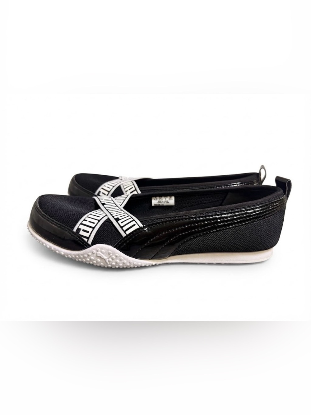 Puma Black White Elastic Strap SoftFoam+ Slip On Ballet Flats Size US 7